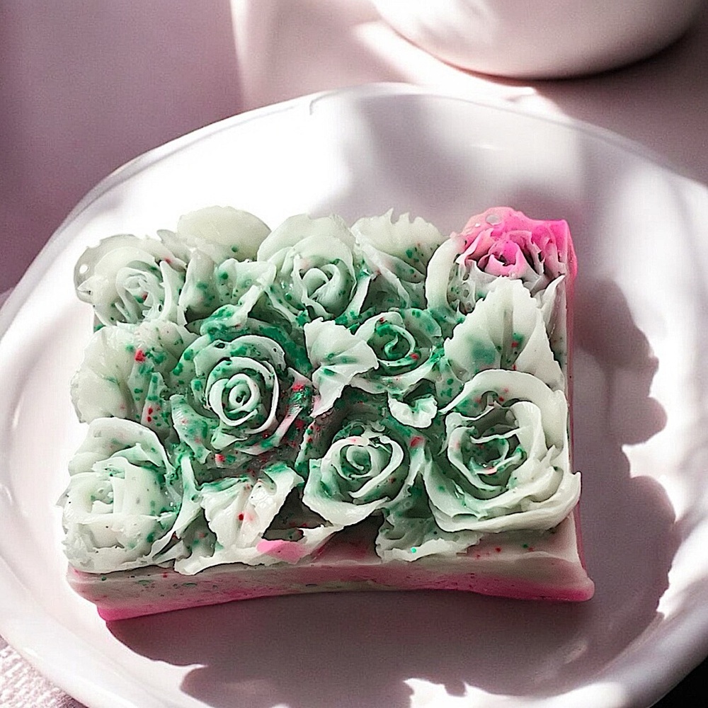 FRUITY PEBBLES 3D roses handmade soap 2x3 inch 3oz donkey milk & shea butter